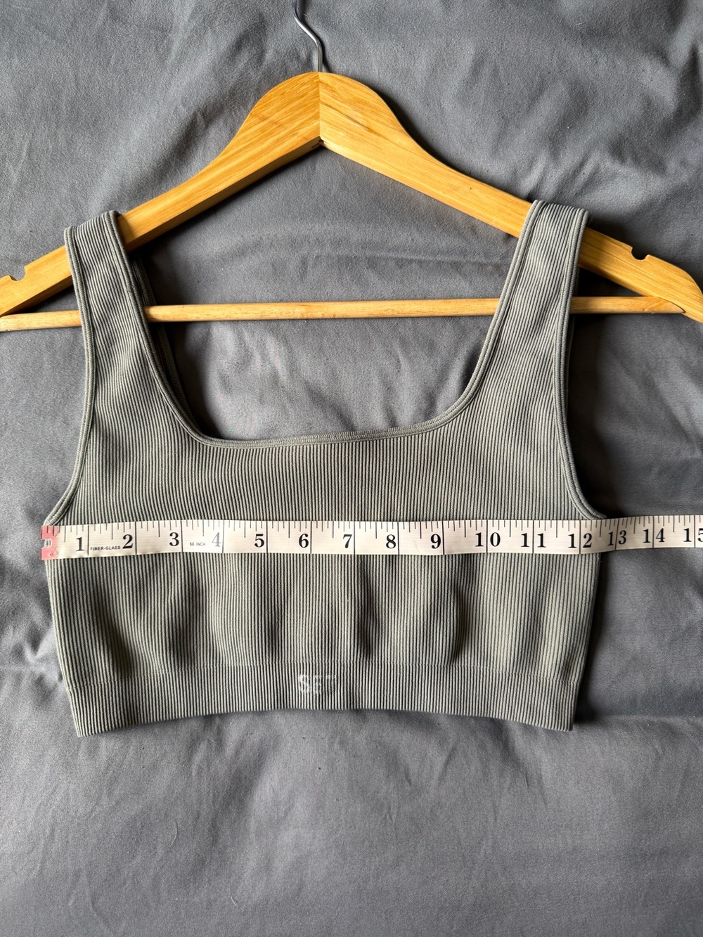 SET ACTIVE Green/Gray Ribbed Square Neck Sports Bra size Small EUC - Picture 4 of 6